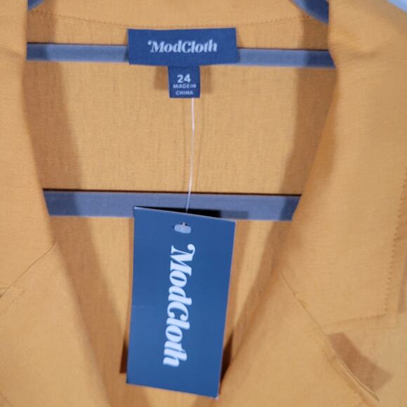 ModCloth Coasting Along Dress Sz 24 Linen Blend Mustard Yellow Button Front Midi - Picture 4 of 9